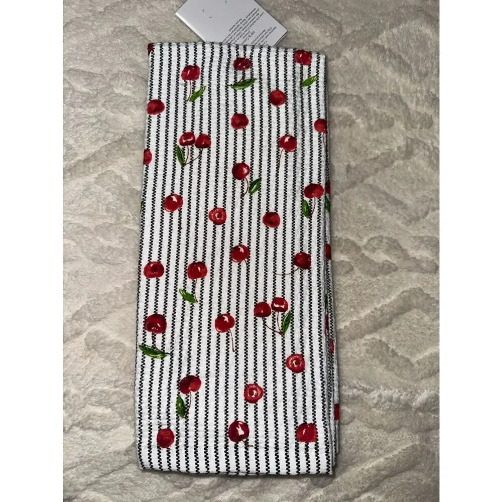 KitchenAid White Red Black Green Cherry Print Terrycloth Cotton Kitchen Towels